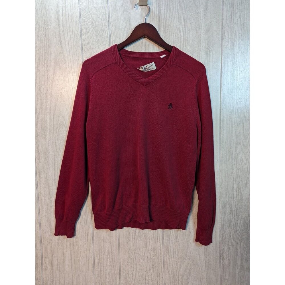 Penguin Munsingwear Sweater Mens Large Red Casual Pullover Sweatshirt V Neck